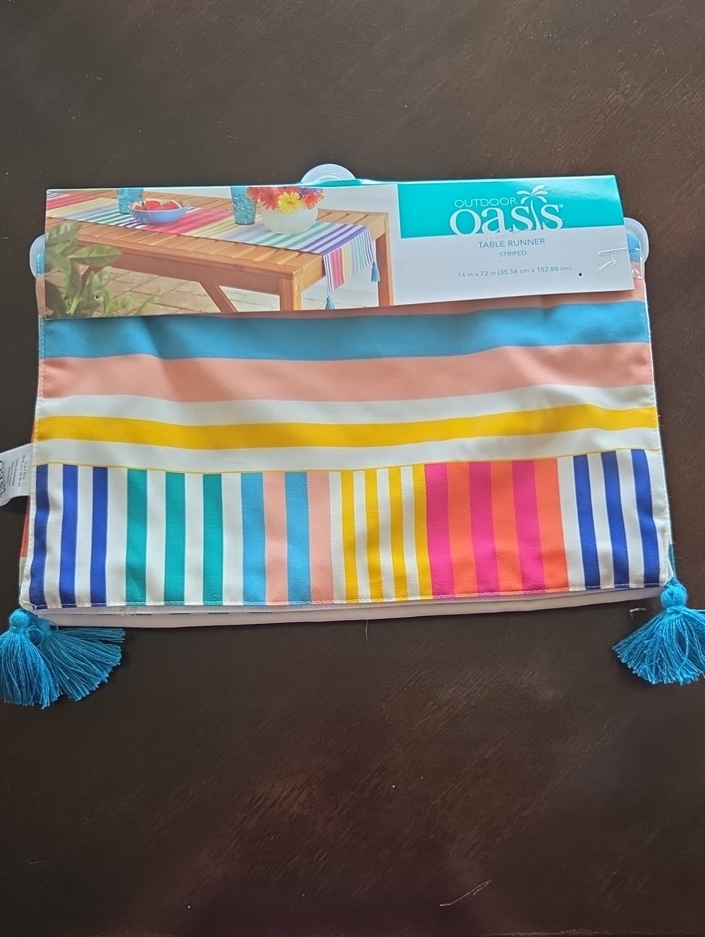 Outdoor Oasis Striped Tassel Table Runner NEW!